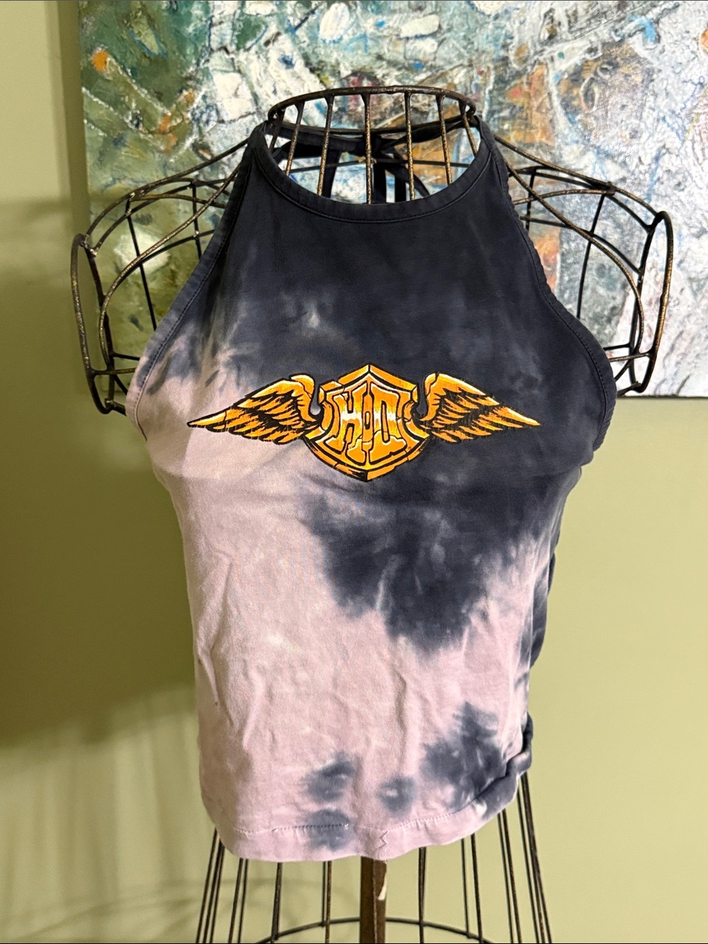 Harley Davidson Black and Pink Tie-Dye Halter Tank Top.